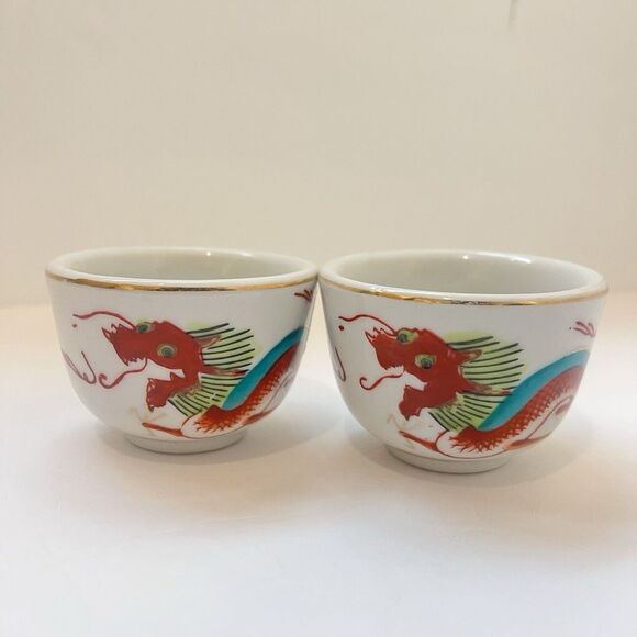 Vintage Chinese Restaurant Teacup, Chinese Lucky Dragon, Set of 2, Gold Rim - Picture 2 of 16